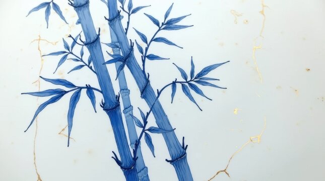 Cracked Blue and White Porcelain with Golden Veins