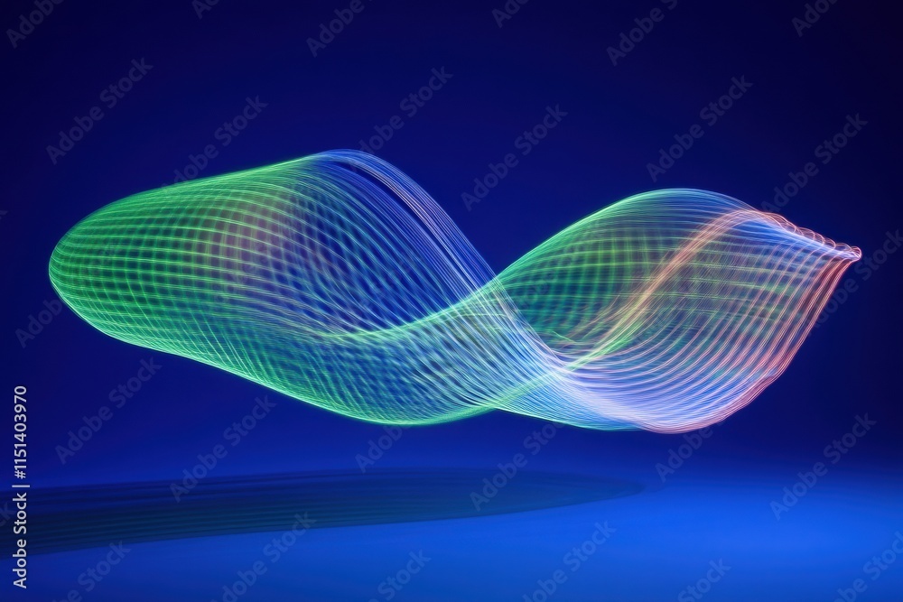 Poster abstract digital art of glowing neon light trails in vivid pink and blue hues with sparkling particl