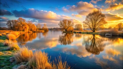 Fototapeta premium Godstow Weir Oxford Winter Portrait Photography - Port Meadow Scenic Photoshoot