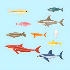 Fototapeta premium Isolated set of sea animals