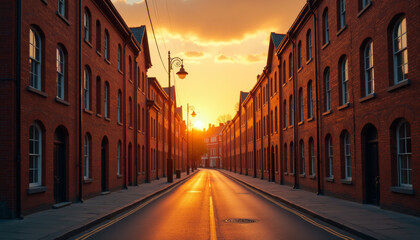 Fototapeta premium Sunset Embraces a Quaint Brick Alley