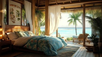 Tropical Beachfront Bedroom Paradise: Luxurious Getaway