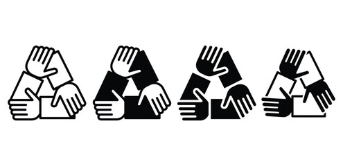 teamwork three hand triangle shape icon vector design black white color illustration collection isolated
