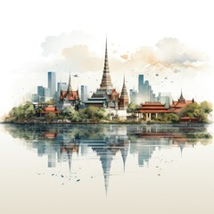 Minimalistic Illustration of Bangkok's Iconic Skyline