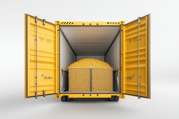 Industrial Bulk Container with Large Yellow Hatch for Efficient Material Handling on White Background - Detailed Photorealistic Render