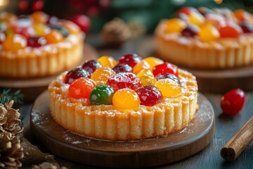 Three Kings Holiday Fruit Cake Topped with Colorful Candied Fruits