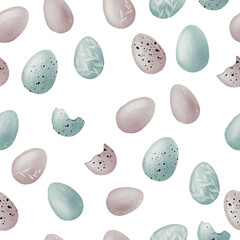 Easter seamless pattern with flowers in tender colors. Watercolor vintage style.