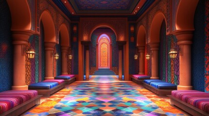 Exotic Moroccan-Inspired Catwalk with Intricate Details and Vibrant Accents, Photorealistic