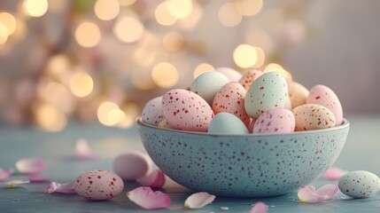 Pastel Easter Eggs In A Decorative Bowl