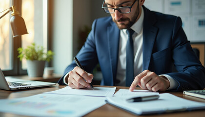 Obraz premium Focused Businessman Signing Contract