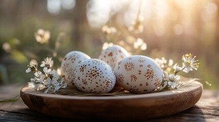 Obraz premium Decorated Easter Eggs Nestled In Spring Blossoms