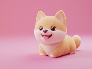 Adorable 3D Render of a Shiba Inu Puppy on Pink Background