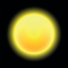 Realistic yellow sun on the background of space. Vector on black background.