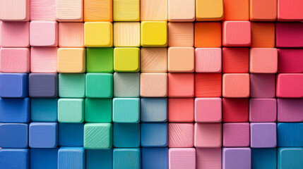 Colorful wooden cubes background, color block pattern, 