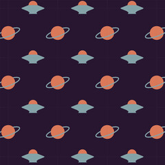 retro pattern space flying saucer planet retro colors cover design