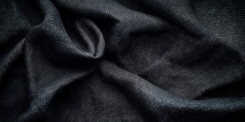 Obraz premium Close up of black denim texture, showcasing the intricate details and unique characteristics of black denim fabric. This image emphasizes the rich texture of black denim in a captivating way.