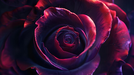 A Close-up of the Center of an Elegant Purple Rose with Delicate Petals and Soft Lighting