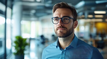 Obraz premium thoughtful man in a modern office setting