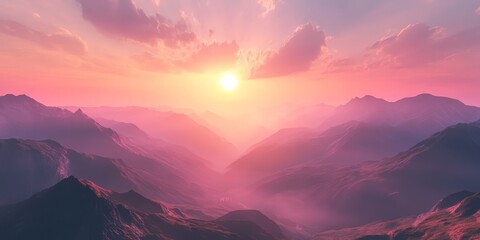Fototapeta premium Scenic view from mountains showcasing a stunning sunset in a natural park, highlighting the beauty of the landscape and tranquility found in the natural park environment.
