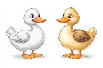 Cute cartoon duck character available in both color and outline on white background.