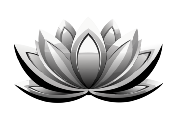 Silver lotus flower water lily. Isolated blooming chromed silver lotus flower. Water lily meaning purity, peaceful mind, calm and wisdom.