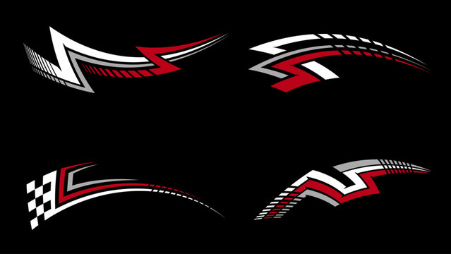 Set of vector car and bike stripes. Car race stripes. Racing sticker design. Graphic sport decal vinyl element. Automobile decoration. Thunder and lightning racing vector design element