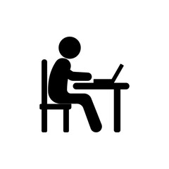 laptop work desk person icon, simple flat style, illustration, logo sign symbol pictogram template, for ui or ux isolated on white for mobile app, editable
