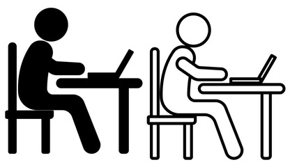 laptop work desk person icon, simple flat style, illustration, logo sign symbol pictogram template, for ui or ux isolated on white for mobile app, editable