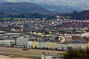 Vantage point overlooking the seafront around the North Shore at the seaside town of Llandudno, Creuddyn Peninisula, Conwy, North Wales