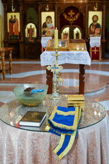 Accessories in the Orthodox church for the holy rite of baptism.