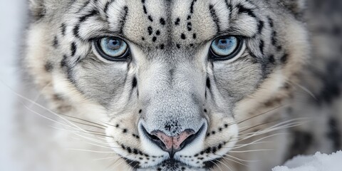Obraz premium Close up of a snow leopard, highlighting the importance of animal protection for snow leopards and their conservation in the wild, focusing on the snow leopard s beauty and vulnerability.