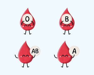 Set of hand drawn cute blood type characters