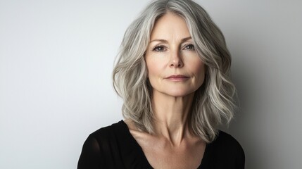 Naklejka premium Portrait of a confident mature woman studio photography neutral background close-up empowerment concept