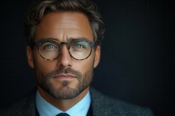 portrait of a thoughtful man in a classic suit, embodying an air of sophistication and intelligence. his expression suggests contemplation and depth, inviting viewers to connect with his story