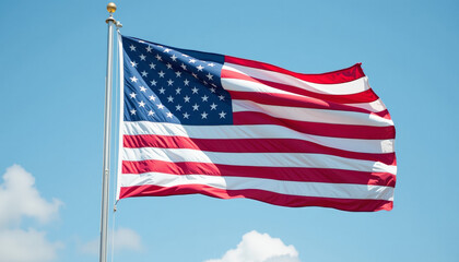 Naklejka premium Majestic American Flag Against a Clear Sky