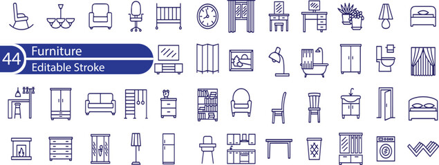 Furniture icon set line editable stroke