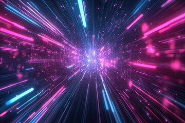 Naklejka premium Futuristic data flow. Science fiction movie wallpaper. Neon glowing rays in motion