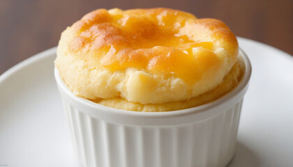 Passion fruit souffle in a classic style in golden hues for a delightful dessert