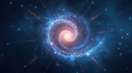 Obraz premium Glowing Spiral Galaxy with Blue Light Rays