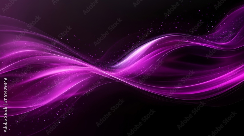 Wall mural elegant flowing fluid purple lines and dots on dark horizontal background for business, technology, 