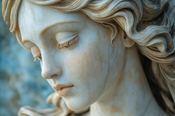 renaissance marble statue of nyx, the primordial goddess of night, beautifully rendered with intricate details, capturing her ethereal presence against a soft background