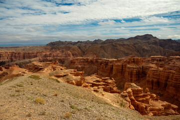 beautiful landscape, orange canyon mountains and cloudy sky