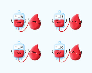 Set of hand drawn cute blood donating characters