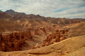 beautiful landscape, orange canyon mountains and cloudy sky