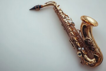 saxophone isolated against a clean white background, showcasing its elegant curves and shiny finish, embodying the essence of music and craftsmanship