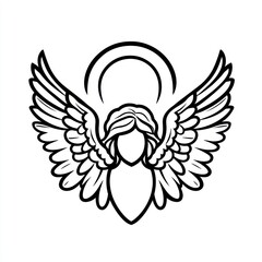Obraz premium Winged angel graphic design, black and white illustration.