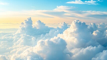 Fototapeta premium Cumulus white clouds create beautiful sky backgrounds during sunset. The tranquil blue sky and cloudy sky offer stunning views, especially in the bright sky of the morning.