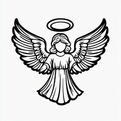 Black and white angel with wings and halo.