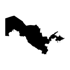 Uzbekistan high detailed vector representation of country silhouette in solid black on white background. For educational, decorative, or informational use showcasing the national outline.
