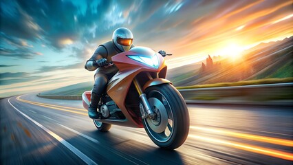 man riding a bike  design of modern a motorbike on the road